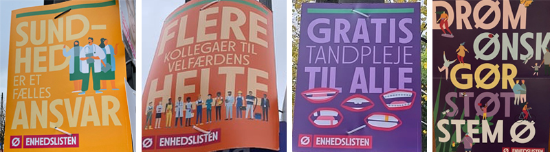Enhedslistens plakater til kommunalvalg med stor typografi